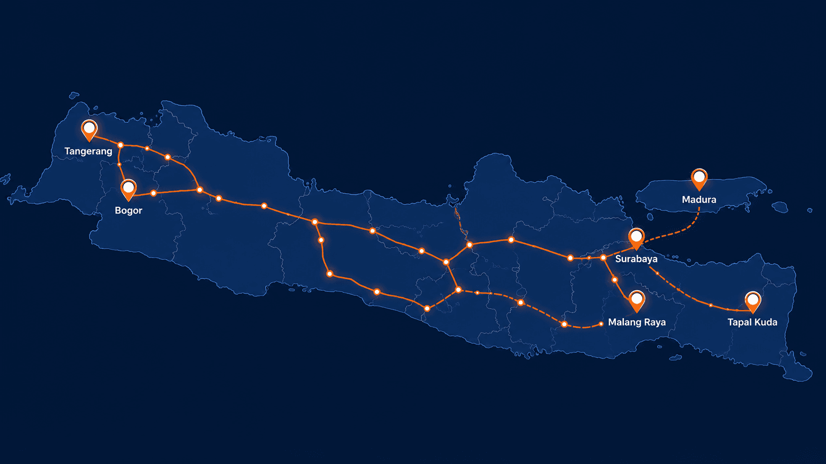 Peta jalur angkutan eksklusif GMC Logistics di Pulau Jawa